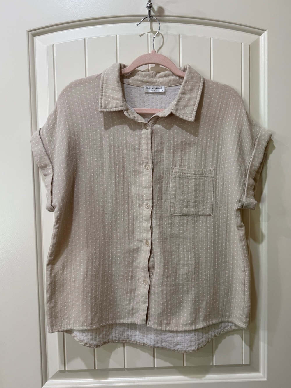 Tan and White Polka Dot Shirt